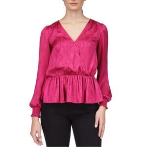MICHAEL Michael Kors Jacquard Print Faux Wrap Peplum top deep fuchsia - PL